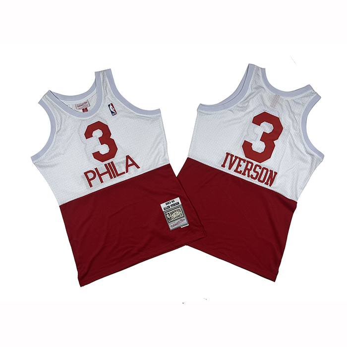 Camiseta Philadelphia 76ers Allen Iverson NO 3 Mitchell & Ness 2003-04  Blanco Rojo